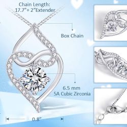 Heart Necklace-5A Cubic Zirconia Heart Pendant Necklace-14K White Gold Plated Infinity Heart Necklaces for Women-Jewelry Gifts Necklaces for Women