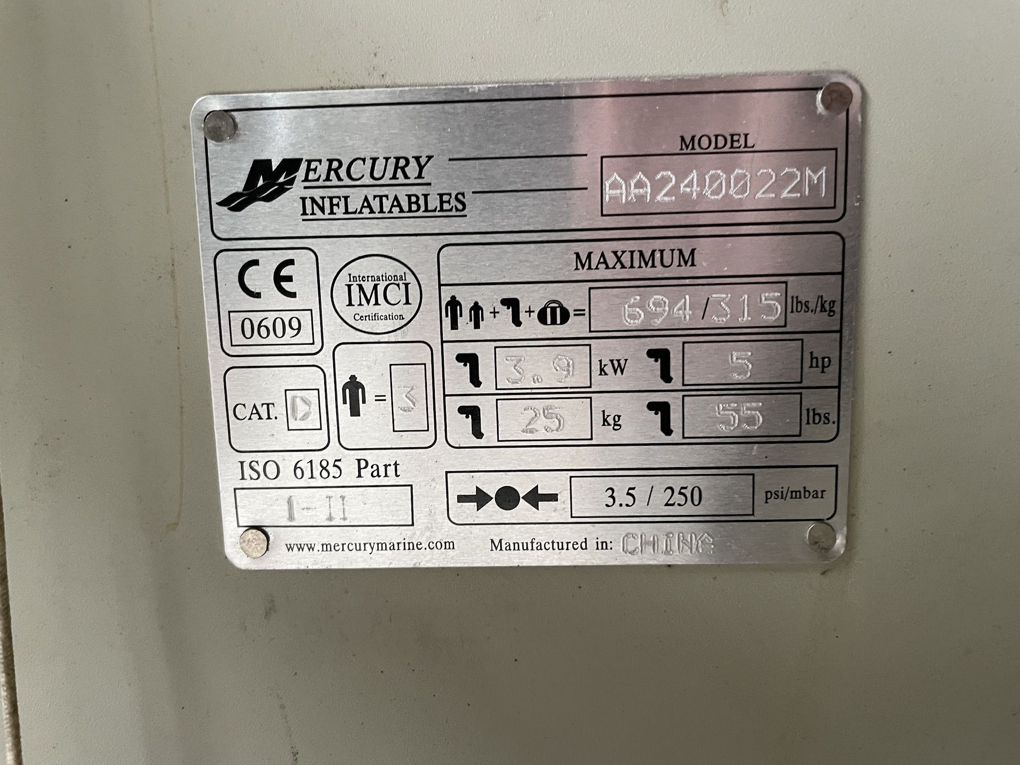 Mercury Inflatable Dingy