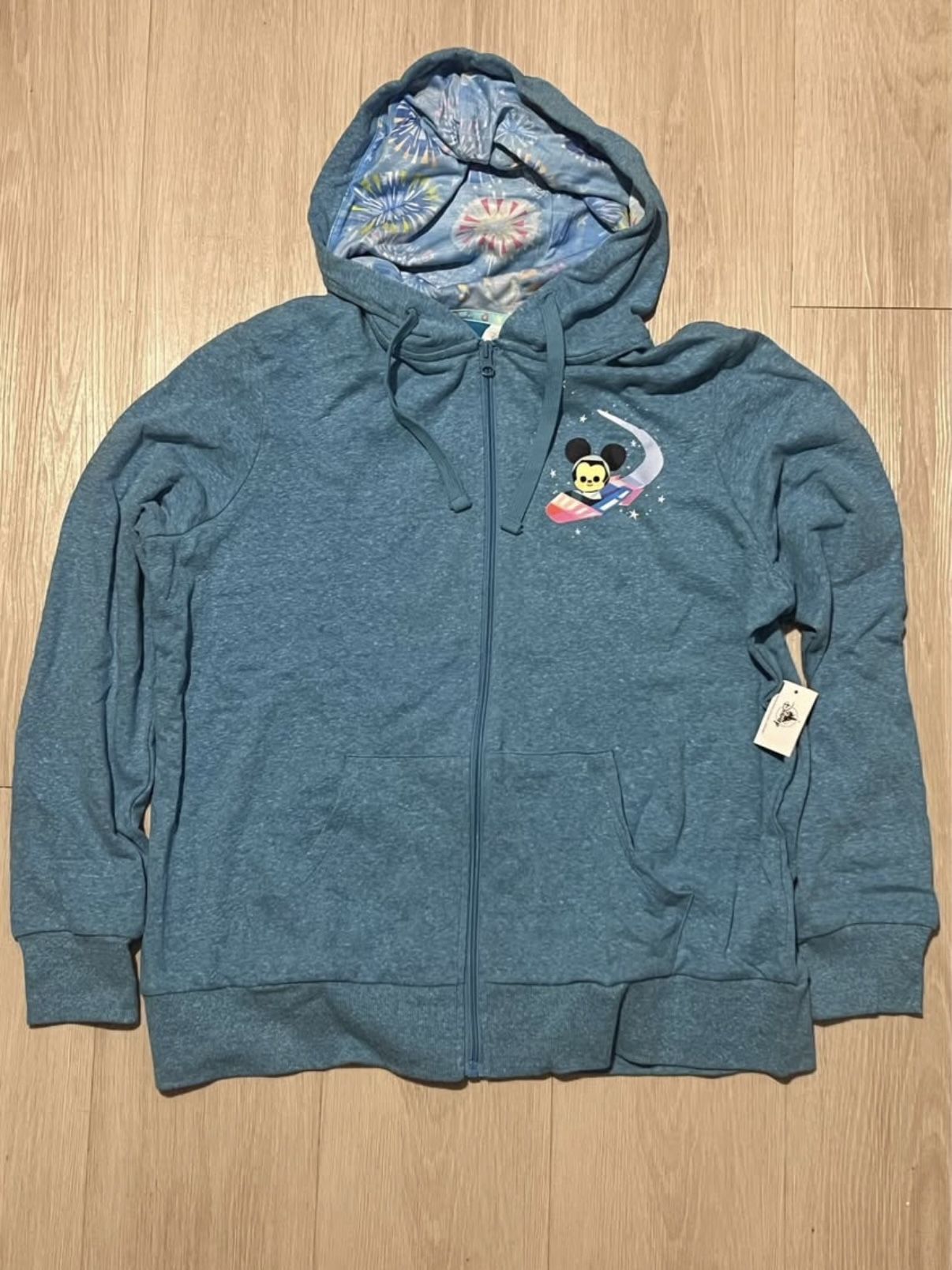 NEW Disney Hoodie Womens XL Blue Joey Chou Mickey Stitch Dumbo Tiki Full Zip