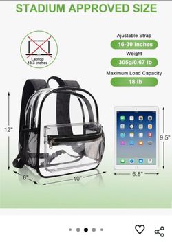 Clear Medium Backpack (New Item) See Pics for Details Asking $15 Firm on Price