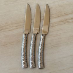 3pc Pier 1 Imports Hammered Dinner Knives 9” Stainless