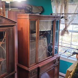 2 Antique Curio Cabinets Display Set