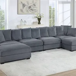 Brand New Grey Super Plush Corduroy Modular Sectional Sofa