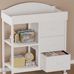 White Baby Changing Table with Storage