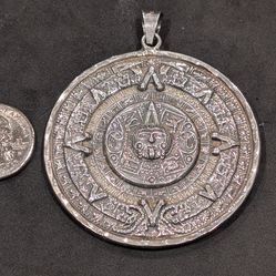 Vintage sterling silver Taxco Mexico Aztec calendar pendant double sided