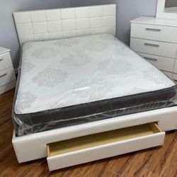 NEW BED FRAME QUEEN SIZE WITH MATTRESS AND BOX SPRING 