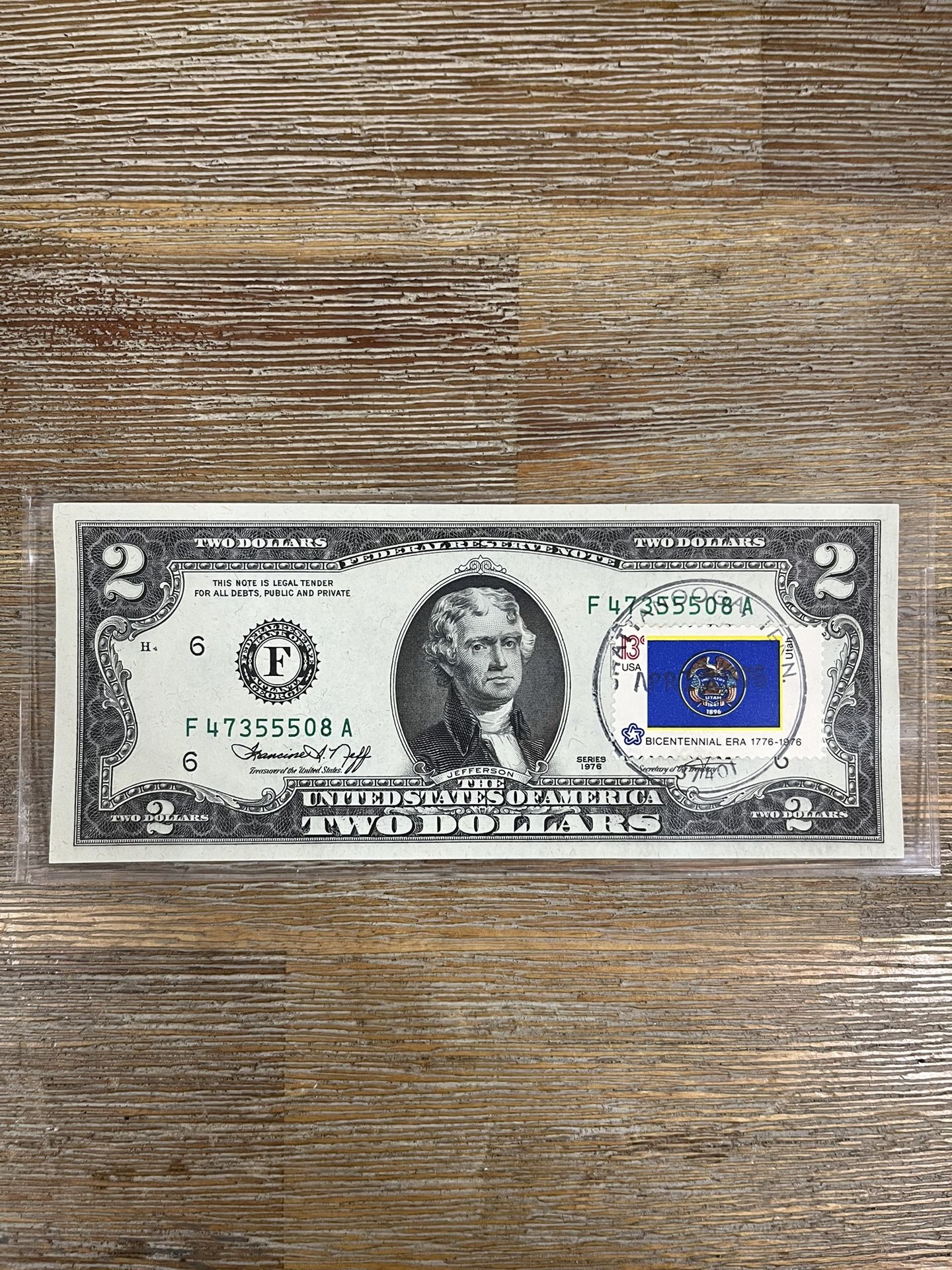 $2 Old Bill Stamped Postage Mark Issue Day State Utah Series 1976