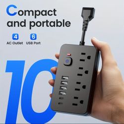 10-In-1 Power Strip - Features Overload Protection And a Single Control Switch. It Includes 4 Large AC Outlets And 6 USB Ports (With 2 TYPE-C Ports). 
