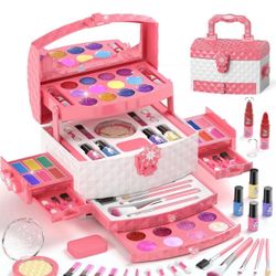 PERRYHOME Kids Makeup Set for Girl 56 Pcs Washable Real Cosmetic, Non-Toxic Frozen Toys Toddler Make
