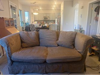 Brown Down Feather Loveseat – Removable & Washable Covers – $75