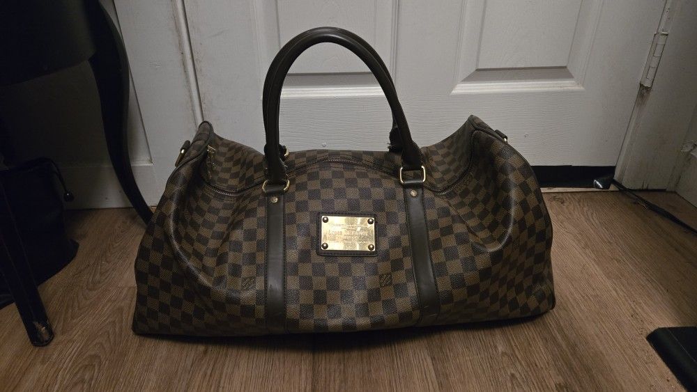 Louis Vuitton Brown Checkered Duffle Bag with Wristlet Wallet