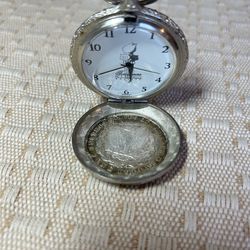 Vintage American The American Historic Society Silver Dollar 1879 Coin Pocket Watch