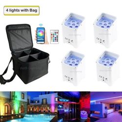 4pcs with bag Smart DJ  RGBWAUV 6in1 uplighting Battery & Wireless DMX Wedding Uplight Dj Par Light 6x18w Wifi Remote Control