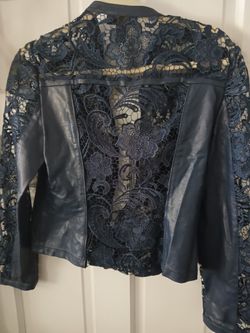 Blouse Leather And Lace Dark Blue I.N.C.