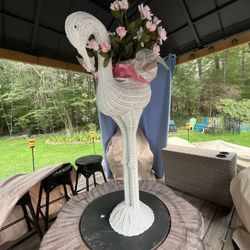 Vintage 40” H Wicker Swan Planter Ex Cond