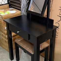 New Vanity Set with Stool and Mirror Black