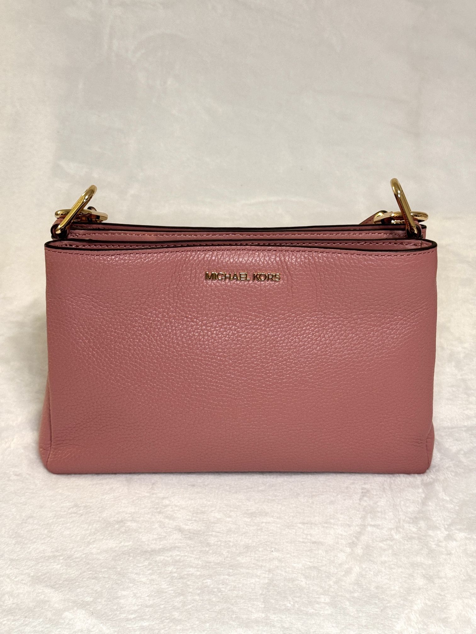 Michael Kors Leather Trisha Medium Triple Compartment Crossbody Rose Pink