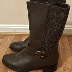 Women's Propét Leather & Tweed Brown Mid-Calf Boots 