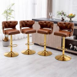 NEW FOUR (4) BROWN PU LEATHER Bar Stool