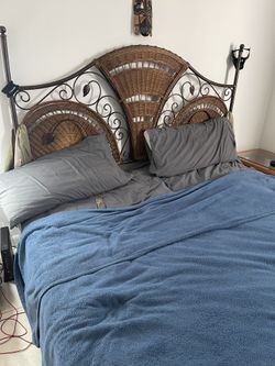 Antique Cuban Bamboo And Rod Iron Platform Bed