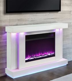 Brand New White 55'Inch TV Stand w Fireplace + Bluetooth Speaker
