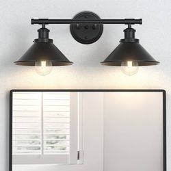 Black 2-Light Vanity Wall Sconce Lighting, Farmhouse Bathroom Wall Light Fixtures Over Mirror, Industrial Rustic Indoor Bathroom Vanity Lights