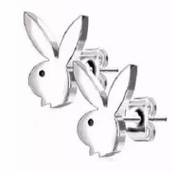 Silver Tone Surgical Steel Playboy Bunny Stud Earrings 