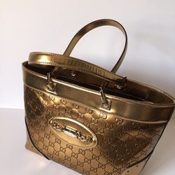 New Authentic Gucci metallic gold Guccissima tote bag