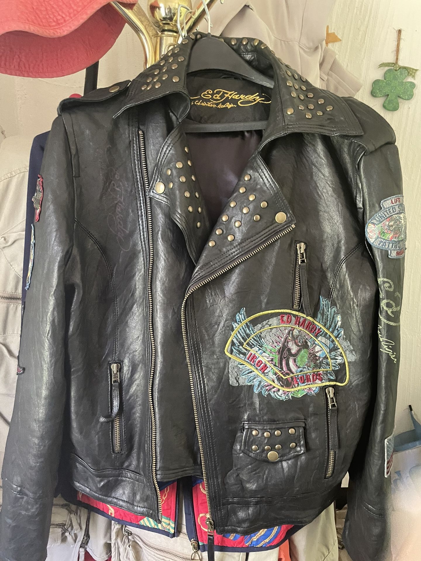 Ed Hardy Iron Lords Women’s Leather Jacket Size M