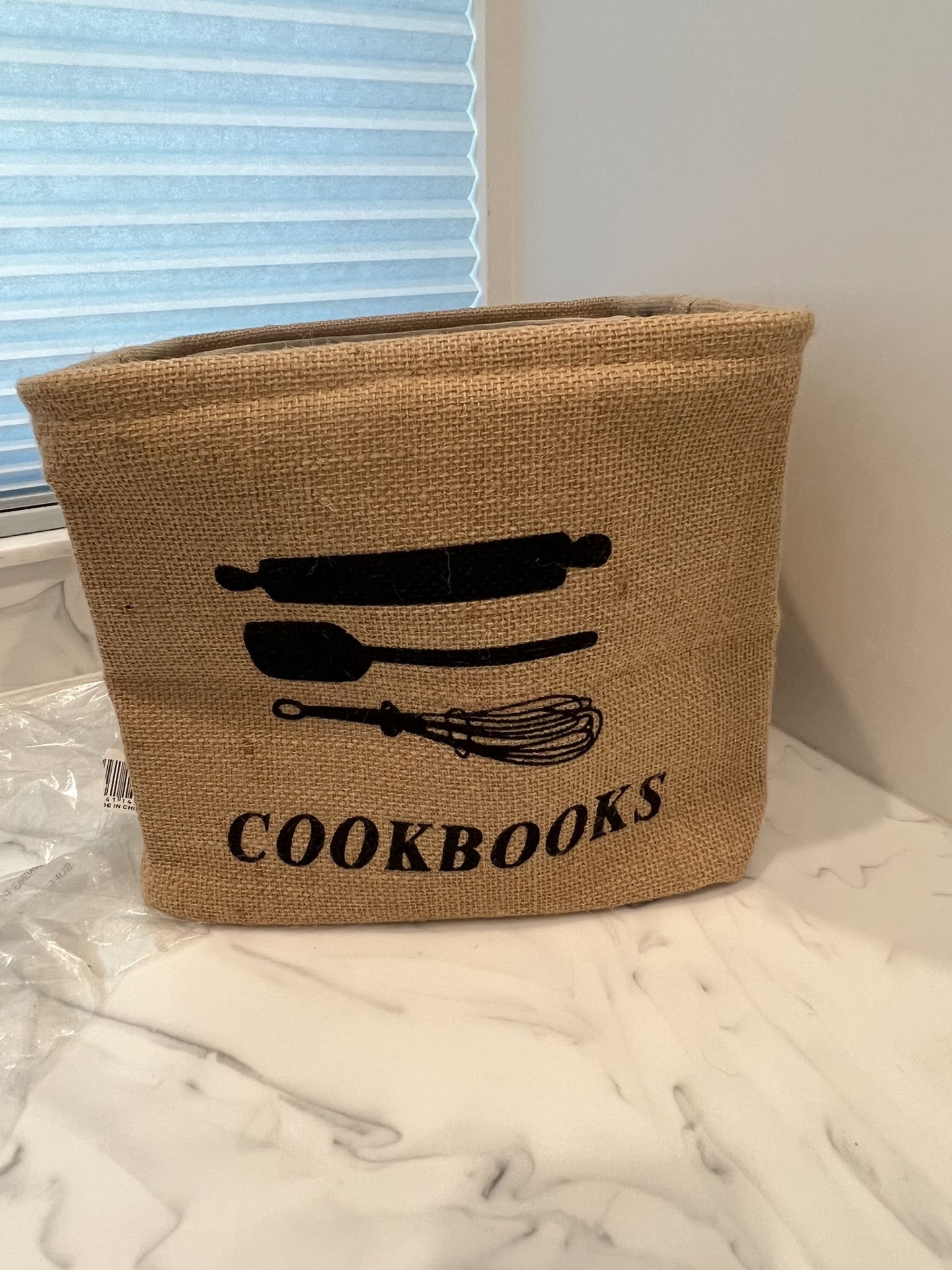 New Cookbook Organizer / Storage Burlap Bin