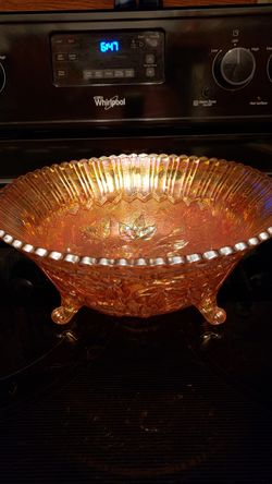 Large Vintage Embossed Carnival Glass Bowl