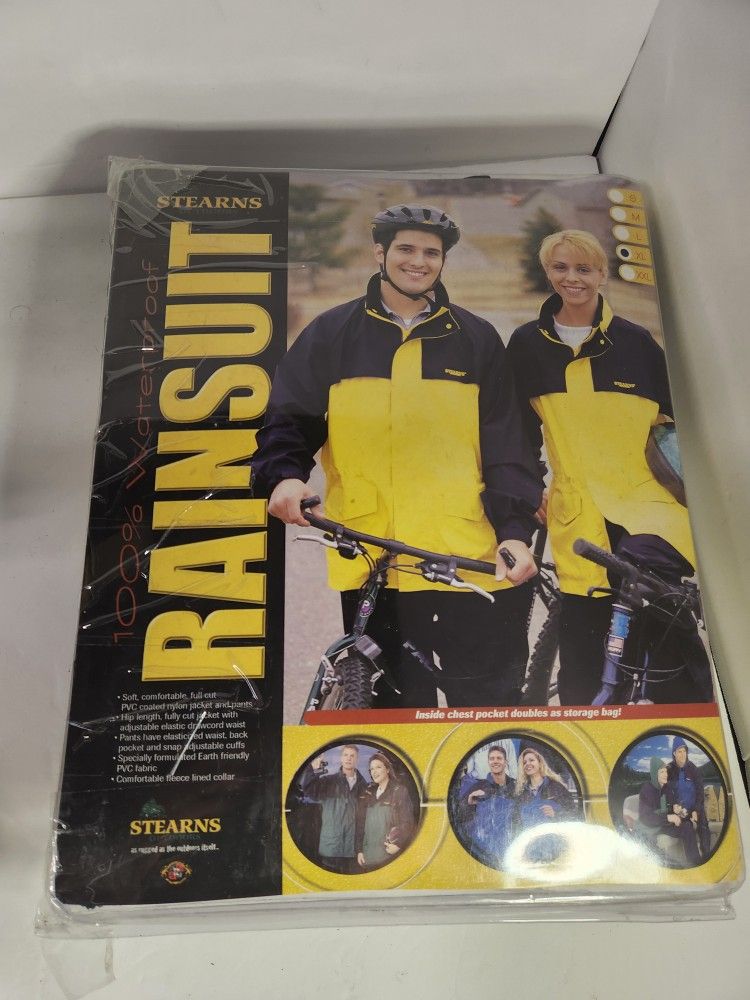 Stearns Rain Suit Men's XL Two Piece Jacket & Pants Yellow/Black Hooded Open Box
