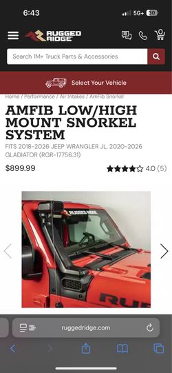 Rugged Ridge Amfib Snorkel Intake low / high mount