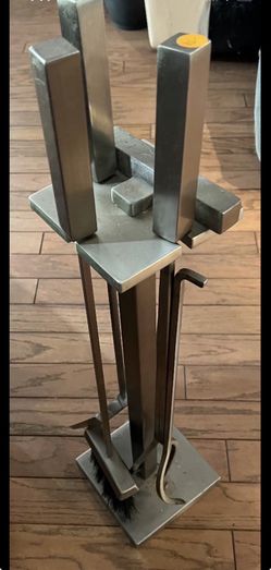 Modern Metal Fireplace Tool Set (with stand, poker, brush, and shovel)