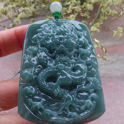 Certificate Myanmar Burmese Jadeite Jade Hand Carved Green Pendant Dragon Spit Pearl Pendant