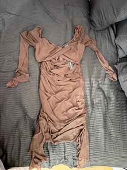 Ruched mesh brown dress