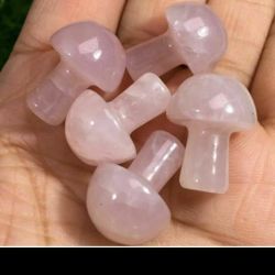 3pcs. Natural Rose Quartz Mushroom Hand Carved