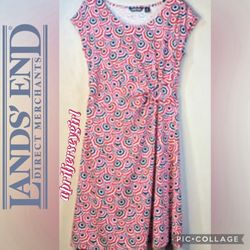 Lands' End Pink and Blue Umbrella Patterned Dress women size 2X