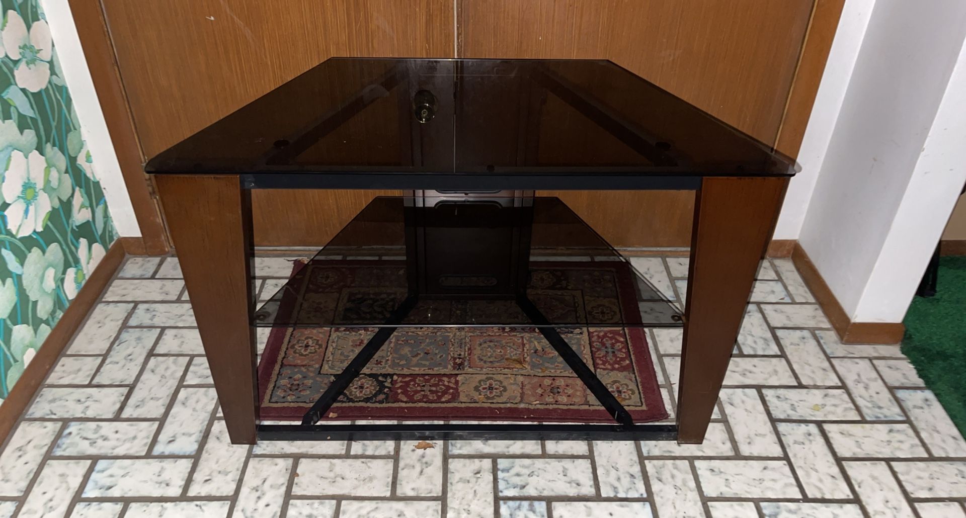 Smoked Glass And Wood TV Stand 2 Shelves