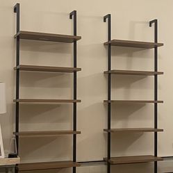 5-Shelf Ladder Bookshelf Oak Matte Black (Set of 2)