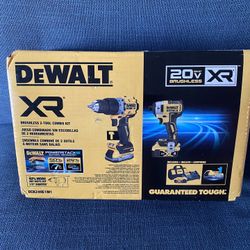 DEWALT XR BRUSHLESS  HAMMER DRILL + IMPACT 2 TOOL COMBO KIT W/ 2 BATTERIES  + CHARGER  )