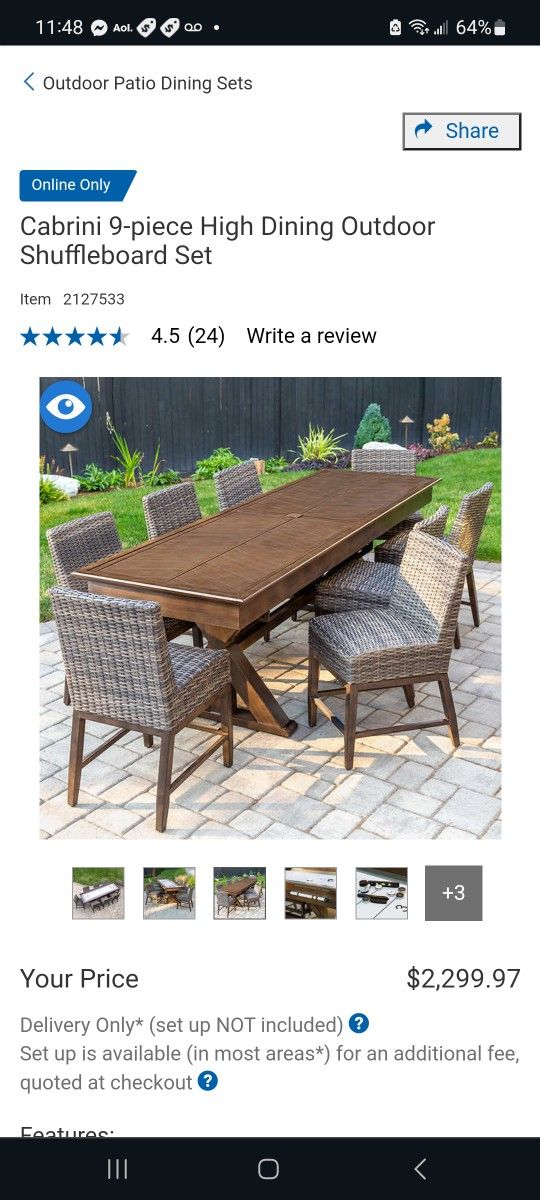Cabrini 9-piece High Dining Outdoor Shuffleboard Set $1,900