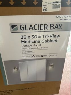 Glacier Bay 36.4 in. W × 30.2 in. H Rectangular Medicine Cabinet with Mirror in White with Adjustable Shelves