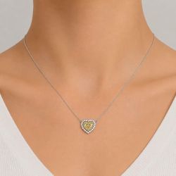 14K White & Yellow Gold Heart-Shaped Fancy Yellow Diamond Halo Necklace 0.75 CTW Diamonds