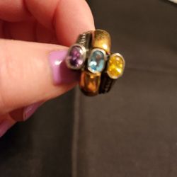 Earrings  18 K Gold  Over 925 Sterling Silver  With Colored Stones