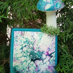 "Intergalactic Mycelium" Upcycled Mushroom Pour Art Wooden Wall Mount