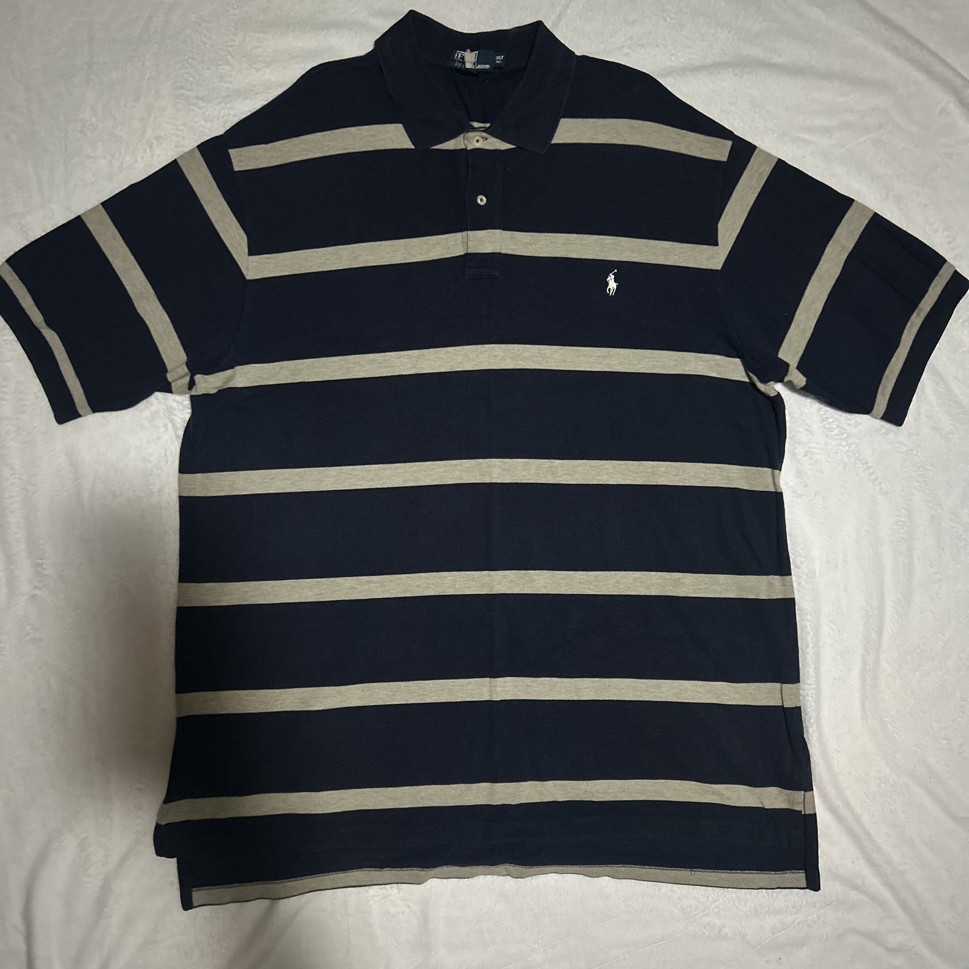 3XLT Polo By Ralph Lauren Blue And Grey Collar Shirt 