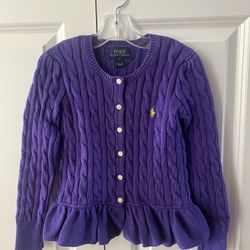 Polo Ralph Lauren Girls’ Cable-Knit Cotton Cardigan size 5