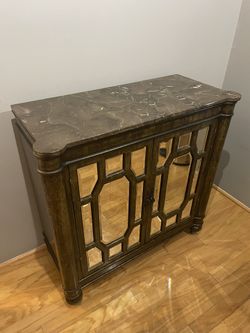 Antique Marble Top Storage Mirrored Cabinet 