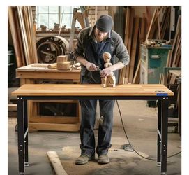 WORKPRO 60” x 24" Adjustable Workbench 1500 LBS Load Capacity Hardwood Worktable with Power Outlets,